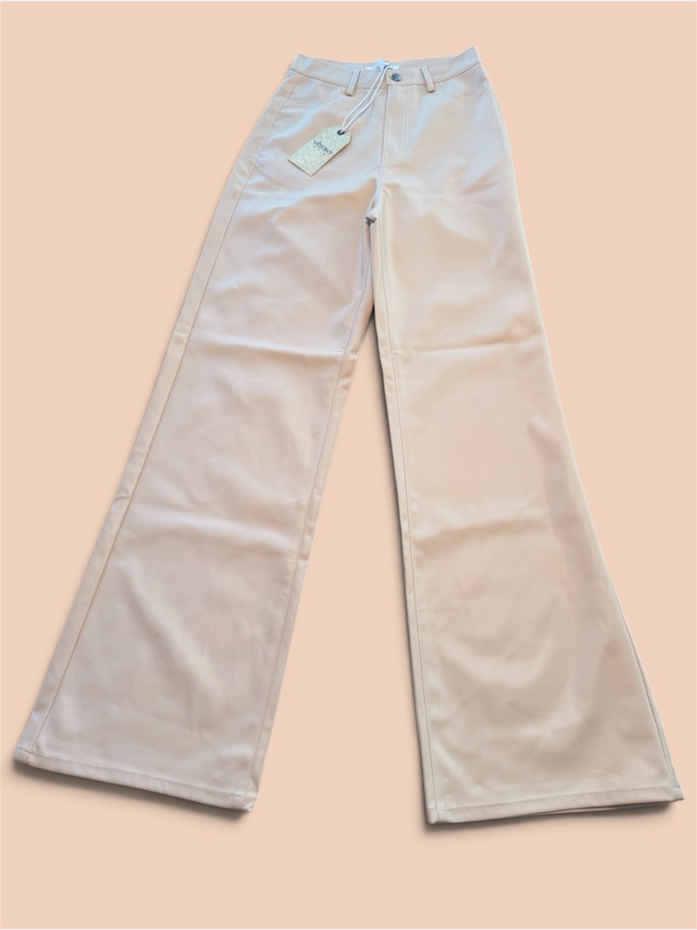 Vibrant Mia Vegan leather Wide-Leg Women’s Jeans in Light Cream